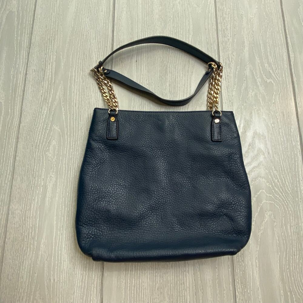 MICHAEL Michael Kors Navy Blue Leather Gold Ton Shoulder Bag - Picture 5 of 7